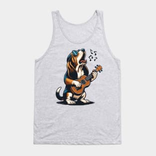 Dog Playing Guitar Singing Basset Hound Funny Tank Top